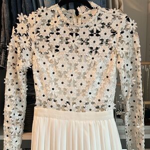 Self Portrait Floral Crochet Pleated Maxi Dress